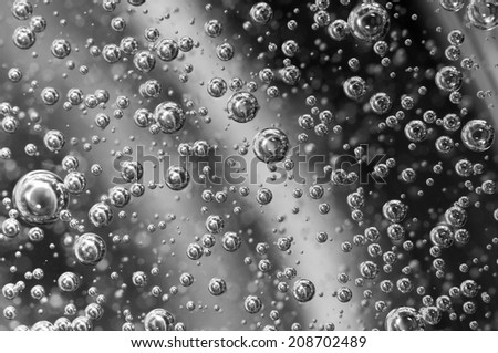 Air bubbles in a liquid. Abstract black-and-white background. rather unique macro photo, for your successful business design. Macro