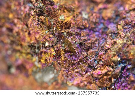 Chalcopyrite, It has the chemical formula (CuFeS2). Copper iron sulfide mineral. Macro. Beautiful fantastic background for successful business projects and other Your variant.