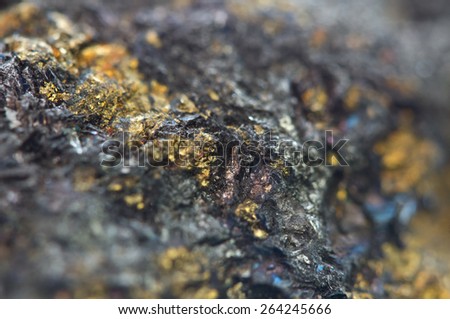 Chalcocite, copper(I) sulfide (Cu2S), is an important copper ore mineral. It is opaque and dark-gray to black with a metallic. It is a sulfide with an orthorhombic crystal system. Macro.
