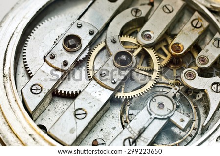 Metal Cogwheels Inside Oldest Clockwork. Conceptual photo for your successful business design. Macro