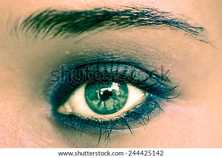 Green Eye Makeup. Beautiful Eyes Make-up. Macro