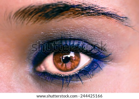 Blue Eye Makeup. Beautiful Eyes Make-up. Macro