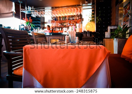 Interior of modern and beautiful bar or restaurant. Blurred background