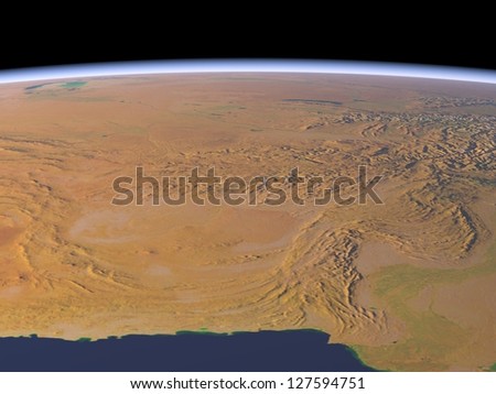 Virtual Satellite Political Hotspots Afghanistan South View. Elements of this image furnished by NASA.
