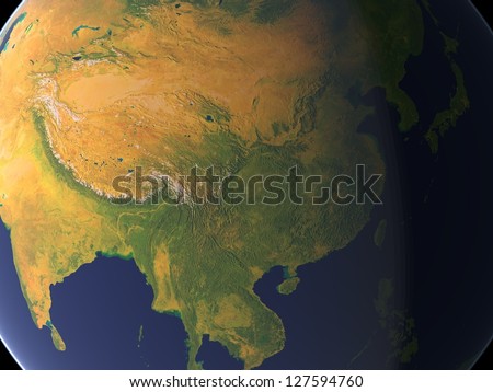 Virtual Satellite Political Hotspots China Space View.  Elements of this image furnished by NASA.