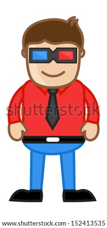 Man Wearing 3d Glasses - Office Corporate Cartoon People