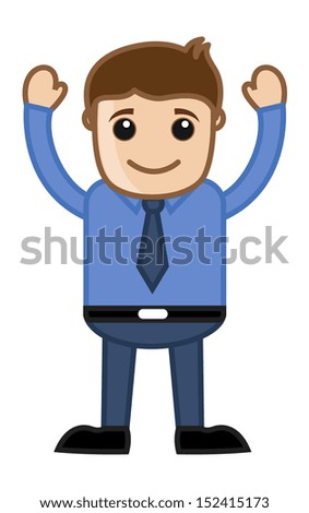 Man Raising Both Hands - Office Corporate Cartoon People