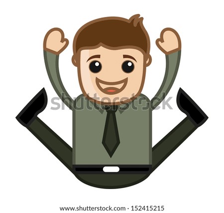 Very Excited Jumping Man - Office Corporate Cartoon People