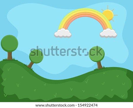 landscape with rainbow - Cartoon Background Vector