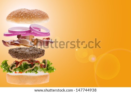 burger concept for menu with yellow background