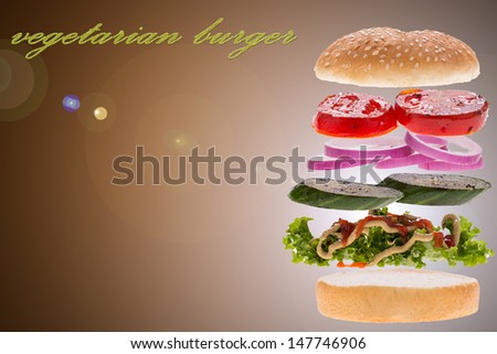 vegetarian burger concept for menu with brown background