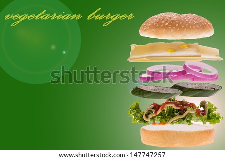 vegetarian burger concept for menu with green background