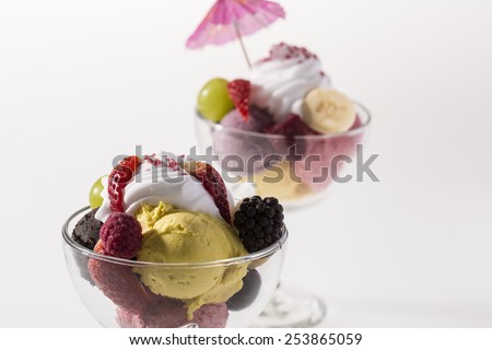 colorful ice cream cup with fruits for the hot summer days