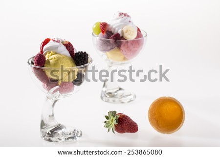 colorful ice cream cup with fruits for the hot summer days