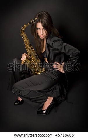 Girl Wearing Sexy Lingerie on Stock Photo   Beautiful Brunette Long Haired Girl Wearing Black Suit