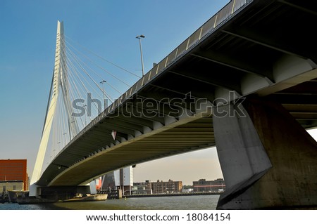 Erasmus Bridge is a cable stayed bridge across the Nieuwe Maas river, linking the northern and southern halves of the city of Rotterdam, Netherlands.