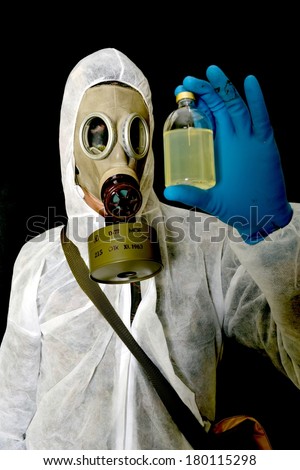 Environmental disaster. Post apocalyptic survivor in gas mask