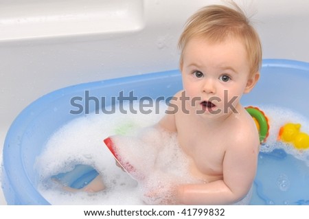 Baby Bath Water on Delighted Baby Having Bath In Shampoo Foam Stock Photo 41799832