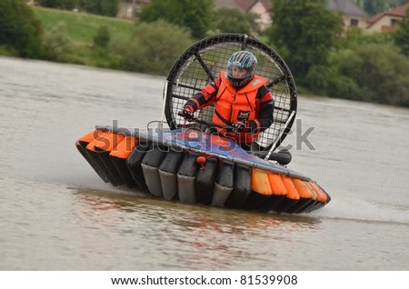 TRENCIN, SLOVAKIA - JULY 23: Mario Kohl from Germany participate in the European championship hovercraft Laugaritio July 23, 2011 in Trencin, Slovakia.