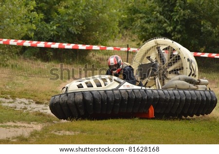 TRENCIN, SLOVAKIA - JULY 23: Michael Metzner from Germany participate in the European championship hovercraft Laugaritio July 23, 2011 in Trencin, Slovakia.