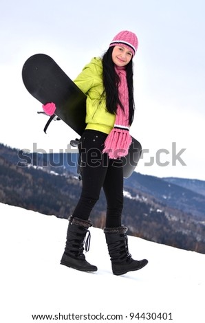 girl with snowboard
