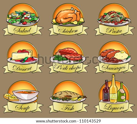 Set of meal labels hand drawn food logos text is removable Set of meal labels hand drawn food logos text is removable