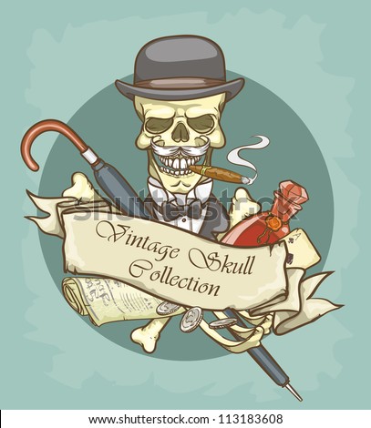 Logo Design Vintage on Gentleman S Skull Logo Design   Vintage Skull Collection Stock Vector