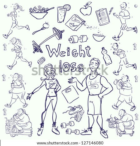 Hand drawn gym people cartoon characters and elements sketch Hand drawn gym people cartoon characters and elements sketch