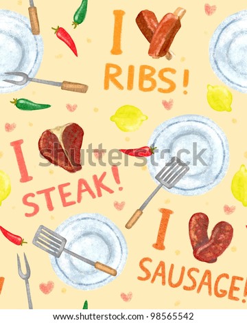 Food background, BBQ party seamless pattern