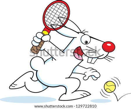 Cartoon illustration of a rabbit playing tennis.