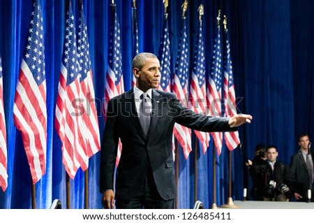 Chicago - January 11: President Obama Speaks At A Rally At The University Of Illinois At Chicago On January 11, 2012 In Chicago.