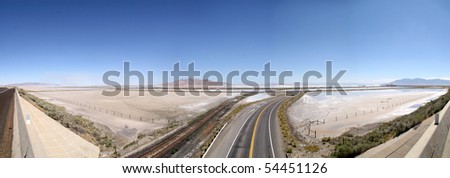 Utah Salt Lake Desert Wide Panorama with Highway