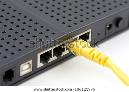 Network cable connected to a router.