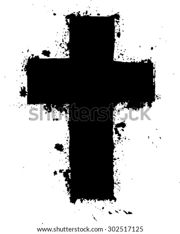 Vector Grunge Cross . Distressed Cross Shape . Grunge Splash Cross . Religion Cross Background . Black Paint Cross . Cross Ink Print .
