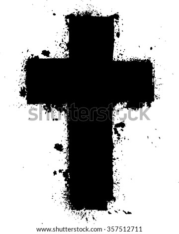 Religion Cross . Black Paint Cross . Cross Ink Print .