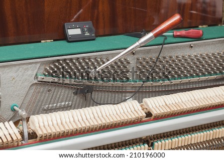 Detailed view of Upright Piano during a tuning