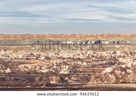 Landscape of open pit mine. View at the large open pit coal mine