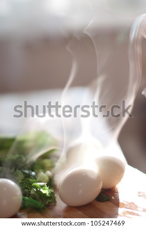 Smoking eggs cool down before going to salad