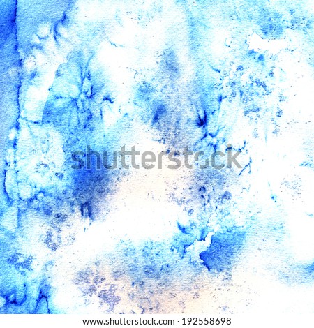 Blue background with watercolor effects. Watercolor, handmade. Grunge paper template. Backdrop for scrapbook elements with space for text.