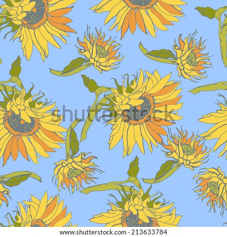 Pattern with flowers sunflower. Vector illustration. Seamless pattern for fabric, paper and other printing and web projects.