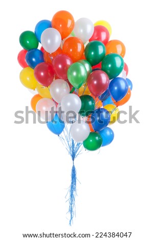 Seventy Balloons of Red, Orange,Blue, Yellow, Green and White Colors on the White Background