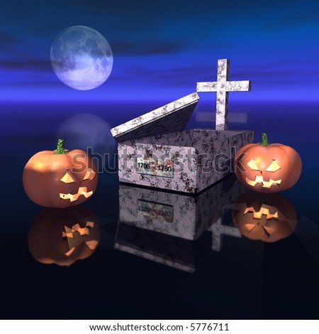 pumpkins and empty grave during the halloween's night