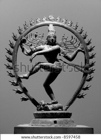 black and white image of a dancing shiva sculpture