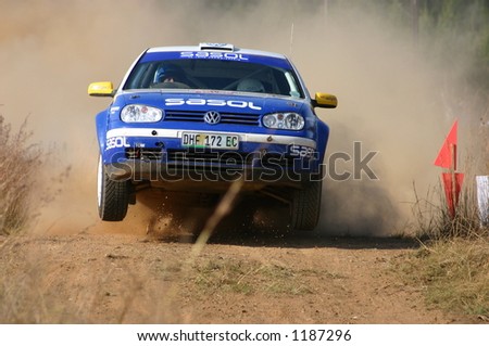 stock photo Blue Volkswagen Golf Rally Car