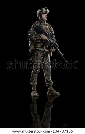 U.S. military marine. Studio shooting. Turn right. with reflections. isolated.  With alpha channel - in my gallery.