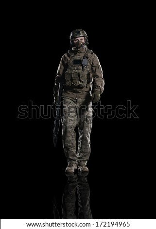 NATO troops. Studio shooting. With alpha channel. frontal pose. going. with reflections. isolated. With alpha channel - in my gallery.