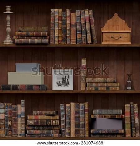 13of15 Old books seamless texture (vertically and horizontally). Tiled Bookshelf Background. Also tiled with other 15 textures from same pack in my gallery. With vintage stuff
