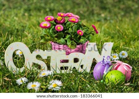 Wooden Letters Easter with daisies and easter eggs