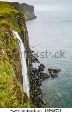 Kilt Rock Waterfall seascape, Isle of Skye, Scotland, Uk, Europe