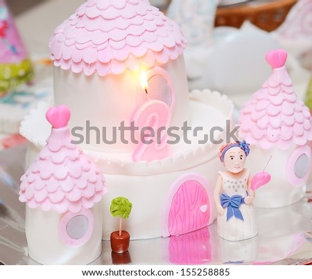 Birthday cake with lighted candle